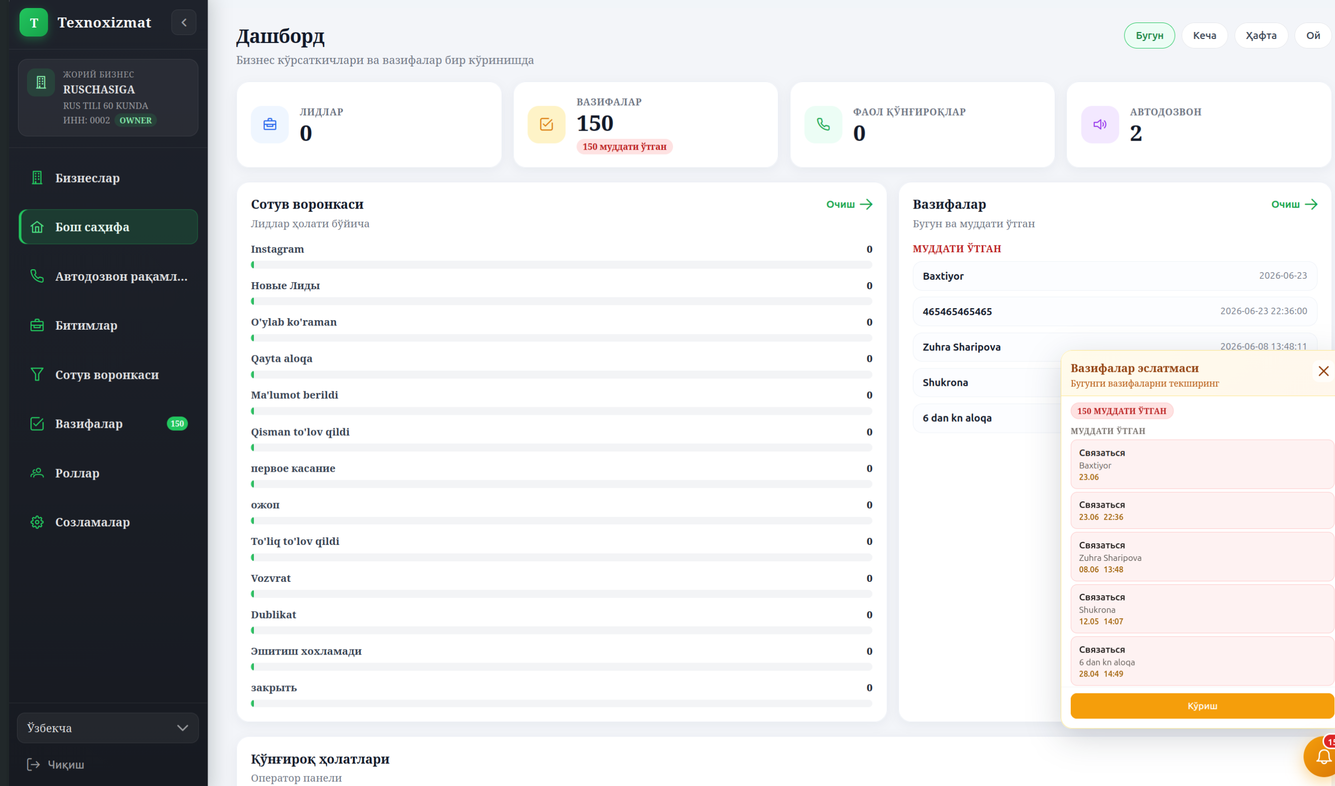 TexnoAgent dashboard